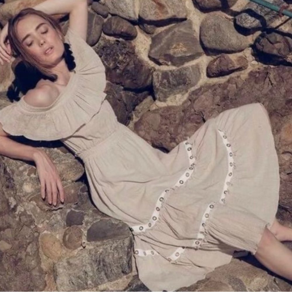 Misa Los Angeles Womens Tulla Midi Dress Beige XS Cotton Blend